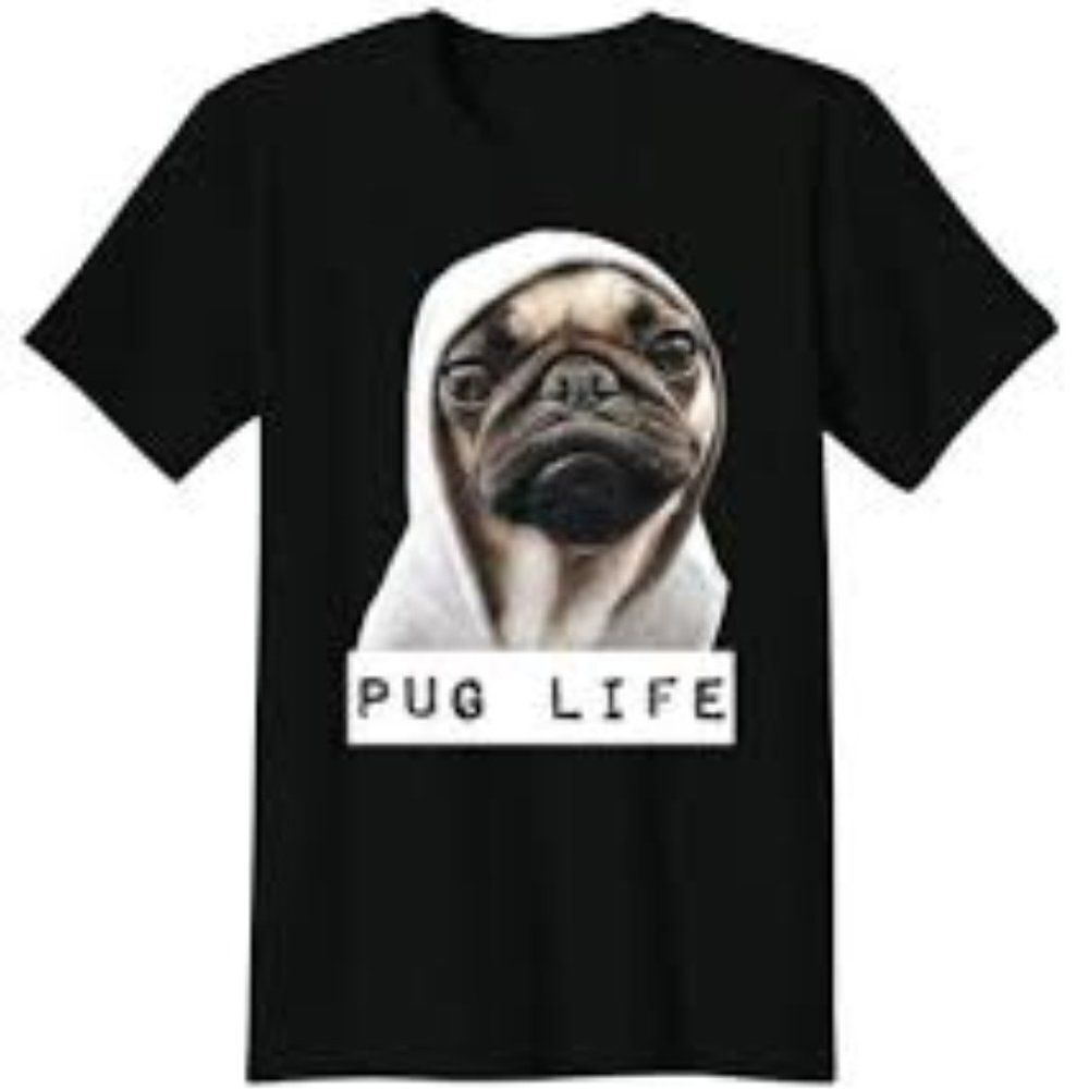 Ideal T By Next Level V-Neck Short Sleeve Pug Life Graphic Tee Black Medium